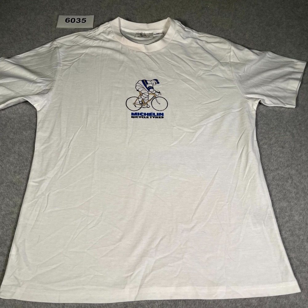 Michelin Bicycle Tyres T Shirt Mens Medium White Graphic Print Cotton Crew Neck